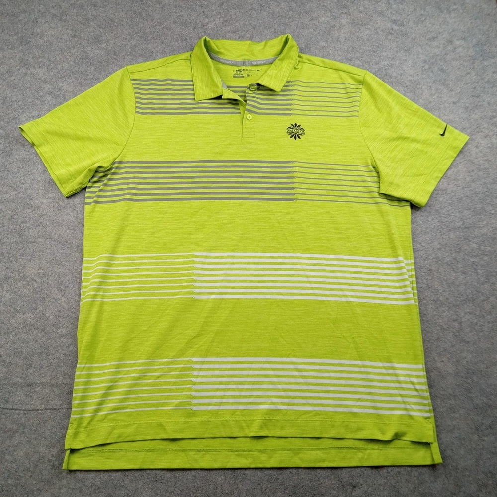 Nike Golf Polo Shirt Mens XL Green Dri Fit Striped Short Sleeve Sport Top